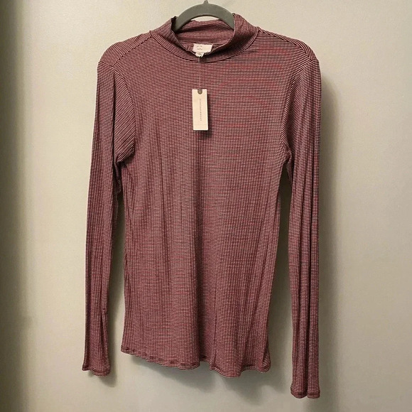 NWT new Anthropologie pink black everyday mock neck top postmark stripe medium - Picture 5 of 14